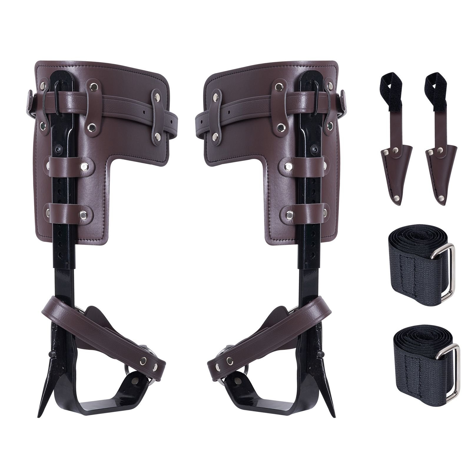 tree climbing spikes, 1 pair alloy steel climbing spurs, 350lbs load capacity tree climbing gear with straps and spike protectors, arborist equipment for climbers, hunting, fruit picking, brown