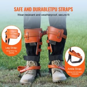 tree climbing spikes, 1 pair alloy steel climbing spurs, 350lbs load capacity tree climbing gear with straps and spike protectors, arborist equipment for climbers, hunting, fruit picking, orange