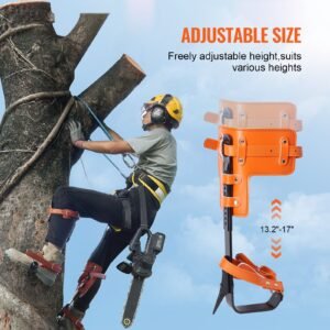 tree climbing spikes, 1 pair alloy steel climbing spurs, 350lbs load capacity tree climbing gear with straps and spike protectors, arborist equipment for climbers, hunting, fruit picking, orange