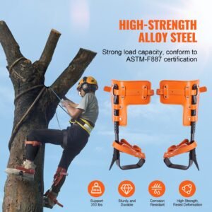 tree climbing spikes set, 1 pair alloy steel climbing spurs with safety rope and safety harness, 350lbs load capacity tree climbing gear, arborist equipment for climbers, fruit picking, orange