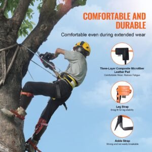 tree climbing spikes set, 1 pair alloy steel climbing spurs with safety rope and safety harness, 350lbs load capacity tree climbing gear, arborist equipment for climbers, fruit picking, orange