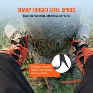 tree climbing spikes set, 1 pair alloy steel climbing spurs with safety rope and safety harness, 350lbs load capacity tree climbing gear, arborist equipment for climbers, fruit picking, orange