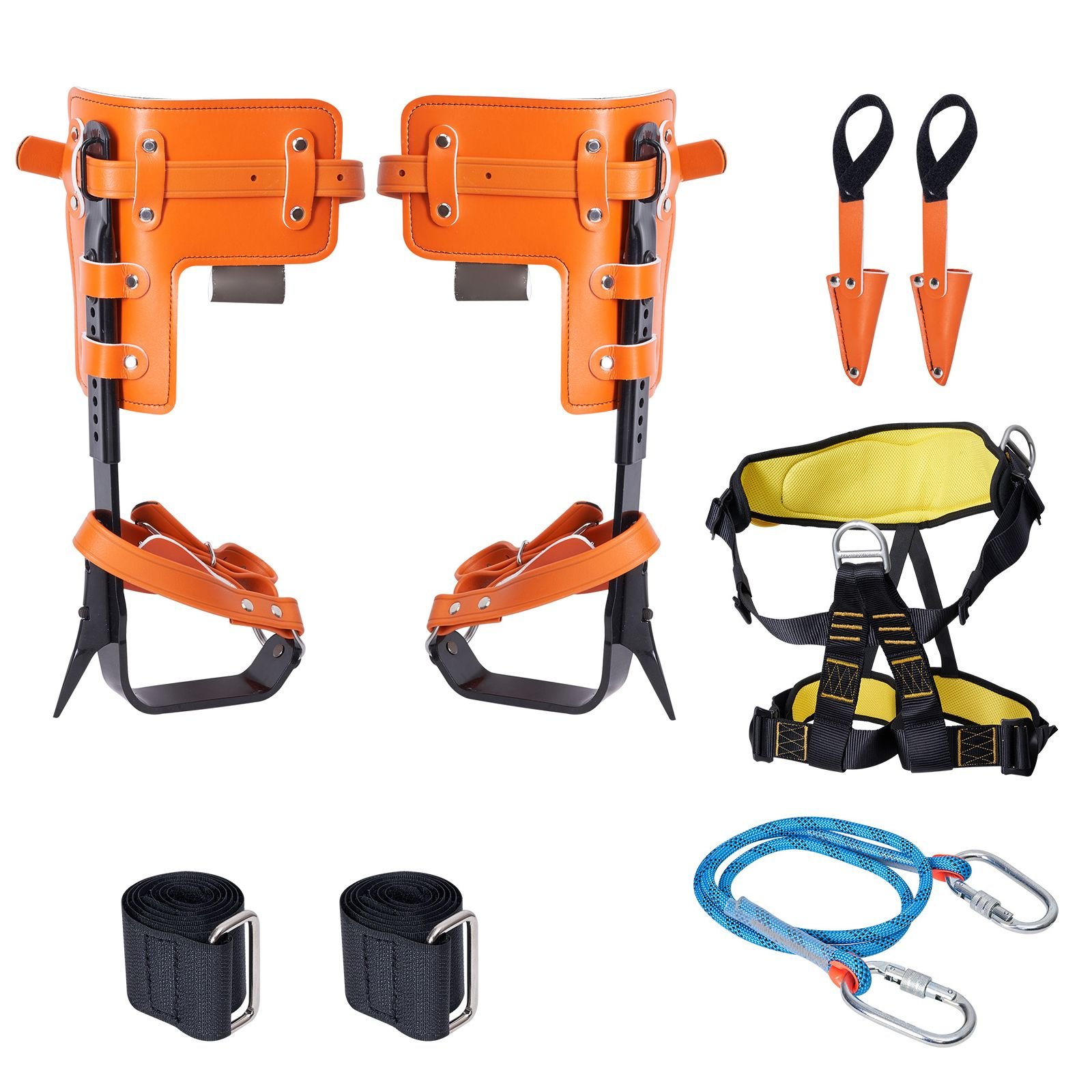 tree climbing spikes set, 1 pair alloy steel climbing spurs with safety rope and safety harness, 350lbs load capacity tree climbing gear, arborist equipment for climbers, fruit picking, orange