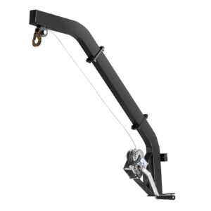 tree mounted deer hoist, 353 lbs load capacity, hunting game hoist winch lift with ratchet strap, heavy duty deer hanger for skinning, cleaning, hanging feed, and field dressing, black