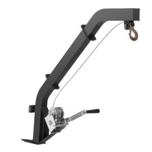 tree mounted deer hoist, 353 lbs load capacity, hunting game hoist winch lift with ratchet strap, heavy duty deer hanger for skinning, cleaning, hanging feed, and field dressing, black