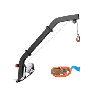Tree Mounted Deer Hoist, 353 lbs Load Capacity, Hunting Game Hoist Winch Lift with Ratchet Strap, Heavy Duty Deer Hanger for Skinning, Cleaning, Hanging Feed, and Field Dressing, Black