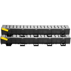 trench drain system, channel drain with metal grate, 5.9x5.1 inch hdpe drainage trench, black plastic garage floor drain, 3x39 trench drain grate, with 3 end caps, for garden, driveway 3 pack