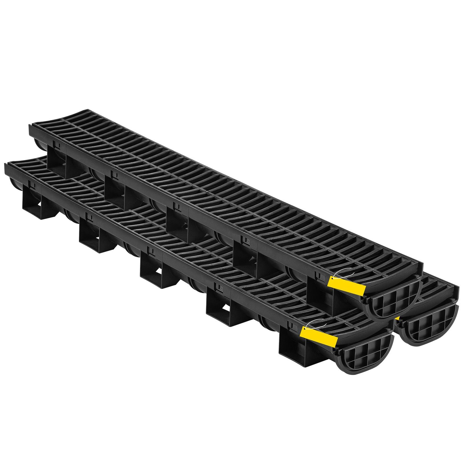 trench drain system, channel drain with plastic grate, 5.7x3.1 inch hdpe drainage trench, black plastic garage floor drain, 3x39 trench drain grate, with 3 end caps, for garden, driveway 3 pack