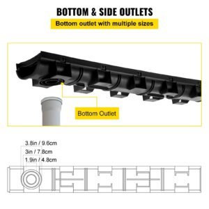 trench drain system, channel drain with plastic grate, 5.7x3.1 inch hdpe drainage trench, black plastic garage floor drain, 3x39 trench drain grate, with 3 end caps, for garden, driveway 3 pack