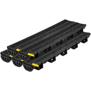 trench drain system, channel drain with plastic grate, 5.7x3.1 inch hdpe drainage trench, black plastic garage floor drain, 5x39 trench drain grate, with 5 end caps, for garden, driveway 5 pack