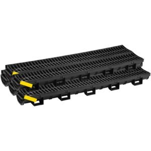 trench drain system, channel drain with plastic grate, 5.7x3.1 inch hdpe drainage trench, black plastic garage floor drain, 5x39 trench drain grate, with 5 end caps, for garden, driveway 5 pack