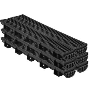 trench drain system, channel drain with plastic grate, 5.8x3.1 inch hdpe drainage trench, black plastic garage floor drain, 6x39 trench drain grate, with 6 end caps, for garden, driveway 6 pack