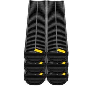 trench drain system, channel drain with plastic grate, 5.8x3.1 inch hdpe drainage trench, black plastic garage floor drain, 6x39 trench drain grate, with 6 end caps, for garden, driveway 6 pack