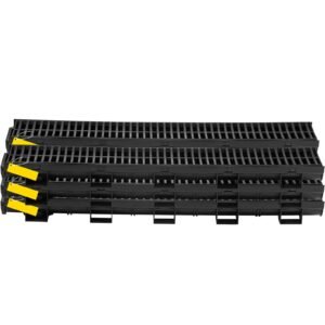 trench drain system, channel drain with plastic grate, 5.8x3.1 inch hdpe drainage trench, black plastic garage floor drain, 6x39 trench drain grate, with 6 end caps, for garden, driveway 6 pack
