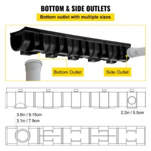 trench drain system, channel drain with plastic grate, 5.9x5.1 inch hdpe drainage trench, black plastic garage floor drain, 6x39 trench drain grate, with 6 end caps, for garden, driveway 6 pack