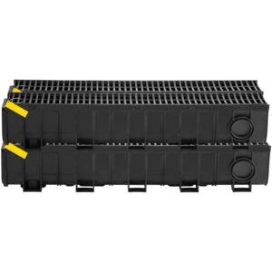 trench drain system, channel drain with plastic grate, 5.9x7.5 inch hdpe drainage trench, black plastic garage floor drain, 4x39 trench drain grate, with 4 end caps, for garden, driveway 4 pack