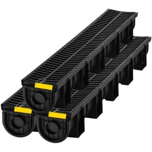 trench drain system,5.8x5.2x39.4 inch hdpe drainage trench,channel drain with plastic grate,black plastic garage floor drain,3x39 trench drain grate,with 3 end caps, for garden, driveway 3 pack