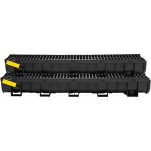 trench drain system,5.8x5.2x39.4 inch hdpe drainage trench,channel drain with plastic grate,black plastic garage floor drain,3x39 trench drain grate,with 3 end caps, for garden, driveway 3 pack