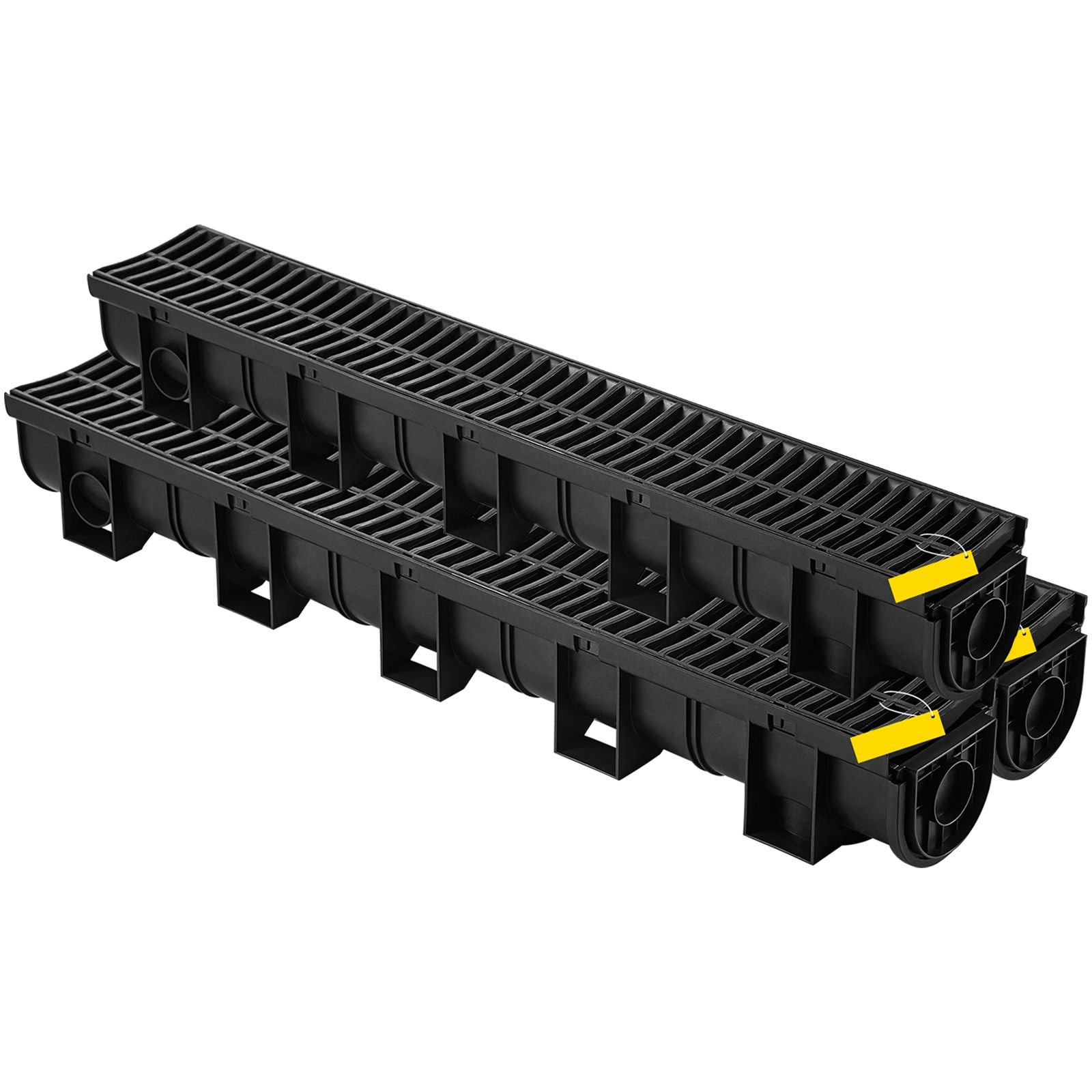 trench drain system,5.8x5.2x39.4 inch hdpe drainage trench,channel drain with plastic grate,black plastic garage floor drain,3x39 trench drain grate,with 3 end caps, for garden, driveway 3 pack