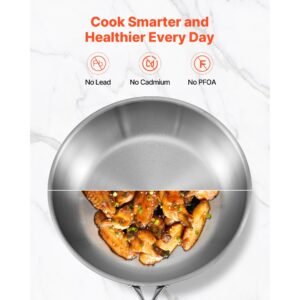 tri ply stainless steel frying pan, 3 pcs set (8, 10, 12 in), cooking skillet with heat resistant handle, chef's kitchen cookware, oven, gas, electric, induction, dishwasher compatible, silver