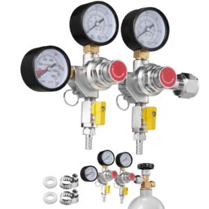 Triple Gauge Regulator, CO2 Regulator Gauge with 0-60PSI, Heavy Duty CO2 Gauge Gas System, Draft Beer Regulator with Check Valve, Adjustable Pressure Regulator for Draft Beer Homebrew, CGA320
