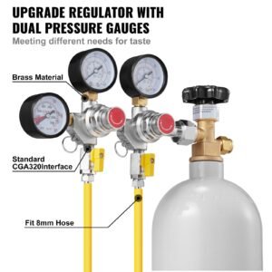 triple gauge regulator, co2 regulator gauge with 0 60psi, heavy duty co2 gauge gas system, draft beer regulator with check valve, adjustable pressure regulator for draft beer homebrew, cga320