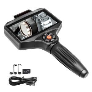 triple lens borescope, 5" ips screen inspection camera with lights, 8x zoom 1080p hd split screen, 10 led lights scope endoscope camera for automotive, plumbing(16.5ft cable, 32gb card)