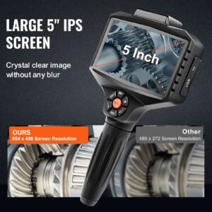 Triple Lens Borescope, 5" IPS Screen Inspection Camera with Lights, 8X Zoom 1080P HD Split Screen, 10 LED Lights Scope Endoscope Camera for Automotive, Plumbing(16.5FT Cable, 32GB Card)