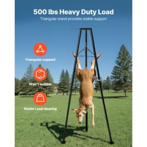 tripod deer hoist, 500 lbs load capacity, hunting game hoist winch lift with gambrel & manual winch, hunting game skinning and cleaning accessory for cleaning, skinning, and moving, black