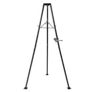 tripod deer hoist, 500 lbs load capacity, hunting game hoist winch lift with gambrel & manual winch, hunting game skinning and cleaning accessory for cleaning, skinning, and moving, black
