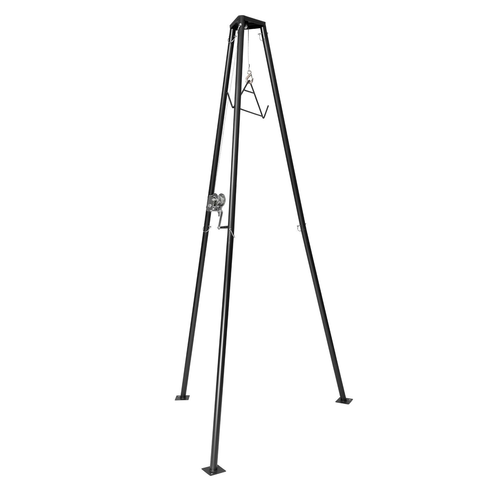 tripod deer hoist, 500 lbs load capacity, hunting game hoist winch lift with gambrel & manual winch, hunting game skinning and cleaning accessory for cleaning, skinning, and moving, black