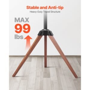 tripod easel tv stand, for 40 65 inch flat screen/curved tvs up to 99 lbs, 18° left right rotation portable tv stand with oak wood legs, for bedroom, living room, studio, max vesa 600 x 400 mm
