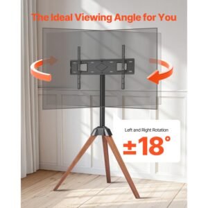 tripod easel tv stand, for 40 65 inch flat screen/curved tvs up to 99 lbs, 18° left right rotation portable tv stand with oak wood legs, for bedroom, living room, studio, max vesa 600 x 400 mm