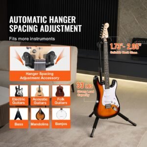tripod guitar stand, 33 lbs/15 kg load capacity, floor standing foldable guitar stand display rack with 35.4 47.2 in/900 1200 mm adjustable height, for guitar acoustic electric classical bass