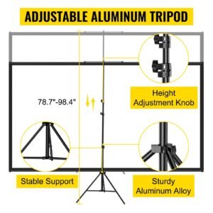 tripod projector screen with stand 110inch 16:9 4k hd projection screen stand wrinkle free height adjustable portable screen for projector indoor & outdoor for movie, home cinema, gaming, office