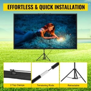 tripod projector screen with stand 110inch 16:9 4k hd projection screen stand wrinkle free height adjustable portable screen for projector indoor & outdoor for movie, home cinema, gaming, office