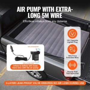 truck bed air mattress, for 5.5 5.8 ft full size short truck beds, inflatable air mattress camping bed with 12v air pump 2 pillows, carry bag, for silverado, ram, f series, sierra, titan, tundra
