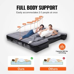 truck bed air mattress, for 5.5 5.8 ft full size short truck beds, inflatable air mattress camping bed with 12v air pump 2 pillows, carry bag, for silverado, ram, f series, sierra, titan, tundra