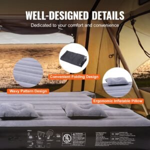 truck bed air mattress, for 5.5 5.8 ft full size short truck beds, inflatable air mattress camping bed with 12v air pump 2 pillows, carry bag, for silverado, ram, f series, sierra, titan, tundra
