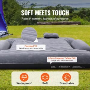 truck bed air mattress, for 6 6.5 ft full size truck beds, inflatable air mattress camping bed with 12v air pump 2 pillows, carry bag, for chevrolet silverado, dodge ram, ford 150/250/350