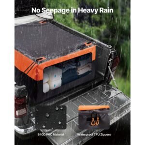 truck bed cargo bag, waterproof 840d pvc, 51.18 x 40.16 x 21.85 in (26 cu. ft), heavy duty cargo bag for truck bed with bungee cords, net and carabiners, fits a variety of suv & pickup trucks