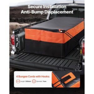 truck bed cargo bag, waterproof 840d pvc, 51.18 x 40.16 x 21.85 in (26 cubic feet), heavy duty cargo bag for truck bed with 4 bungee cords with hooks, fits a variety of suv and pickup trucks