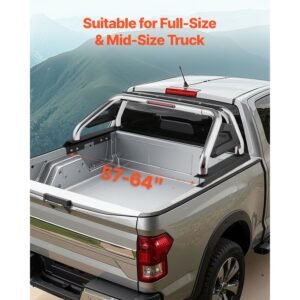 truck bed roll bar, universal adjustable sport bar chase rack compatible with full size & mid size pickup, with led brake light, stainless steel + carbon steel no rack included