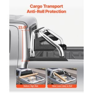 truck bed roll bar, universal adjustable sport bar chase rack compatible with full size & mid size pickup, with led brake light, stainless steel + carbon steel no rack included