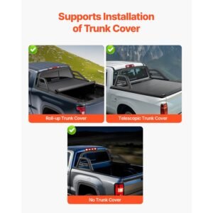 truck bed roll bar, universal pickup sport adjustable bar chase rack compatible with full size truck, carbon steel construction with extension light bracket, no rack included