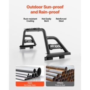truck bed roll bar, universal pickup sport adjustable bar chase rack compatible with mid size truck, carbon steel construction with extension light bracket, no rack included
