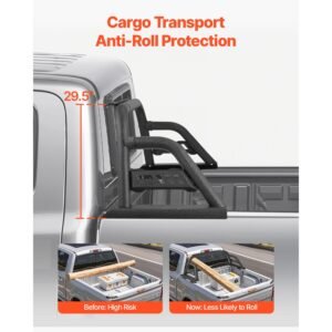 truck bed roll bar, universal pickup sport adjustable bar chase rack compatible with mid size truck, carbon steel construction with extension light bracket, no rack included
