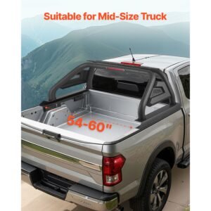 truck bed roll bar, universal pickup sport adjustable bar chase rack compatible with mid size truck, carbon steel construction with led brake light, no rack included