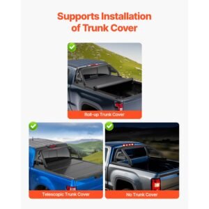 truck bed roll bar, universal pickup sport adjustable bar chase rack compatible with mid size truck, carbon steel construction with led brake light, no rack included