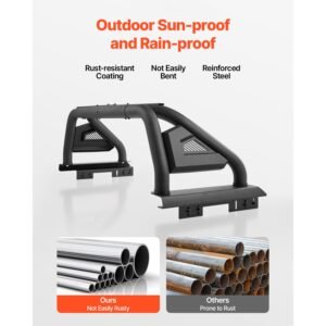 truck bed roll bar, universal pickup sport adjustable bar chase rack compatible with mid size truck, carbon steel construction with led brake light, no rack included